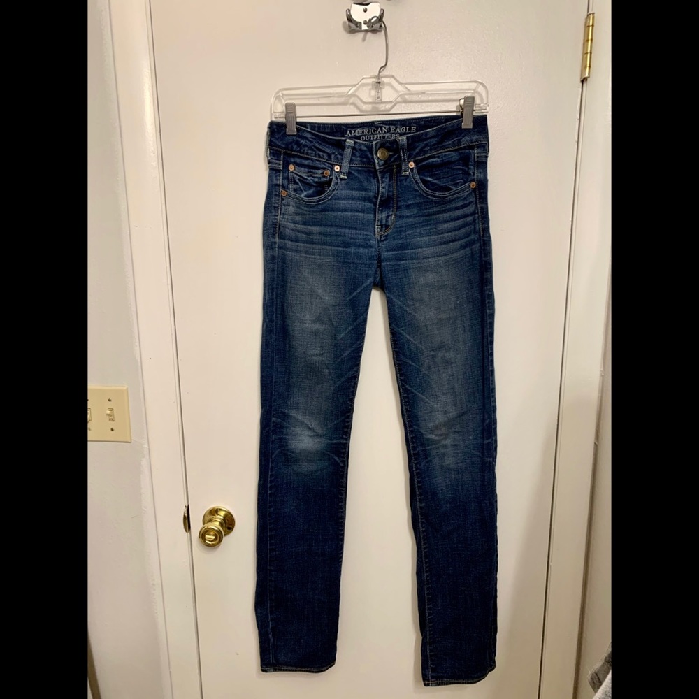 American Eagle Dark Wash Straight Jeans Long